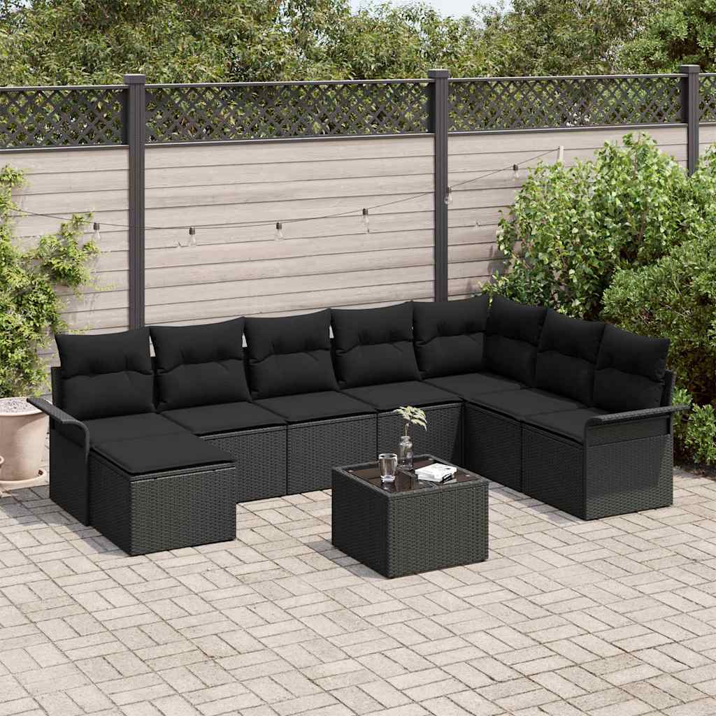 Gartensofa-set 9 stk. Schwarz Poly-Rattan