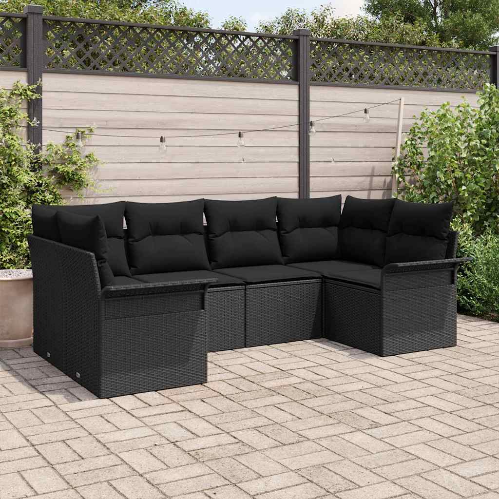 Gartensofa-set 6 stk. Schwarz Poly-Rattan