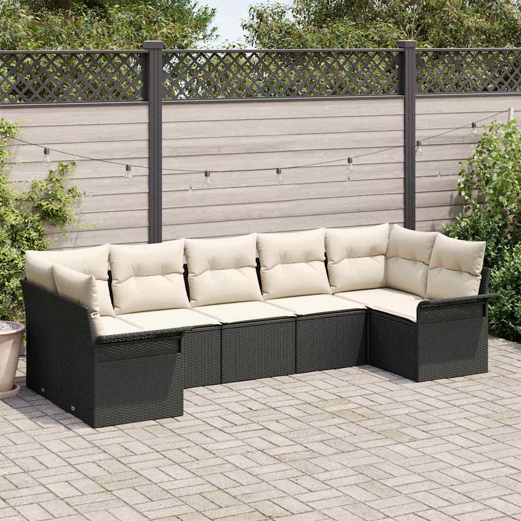 Gartensofa-set 7 stk. Schwarz Poly-Rattan