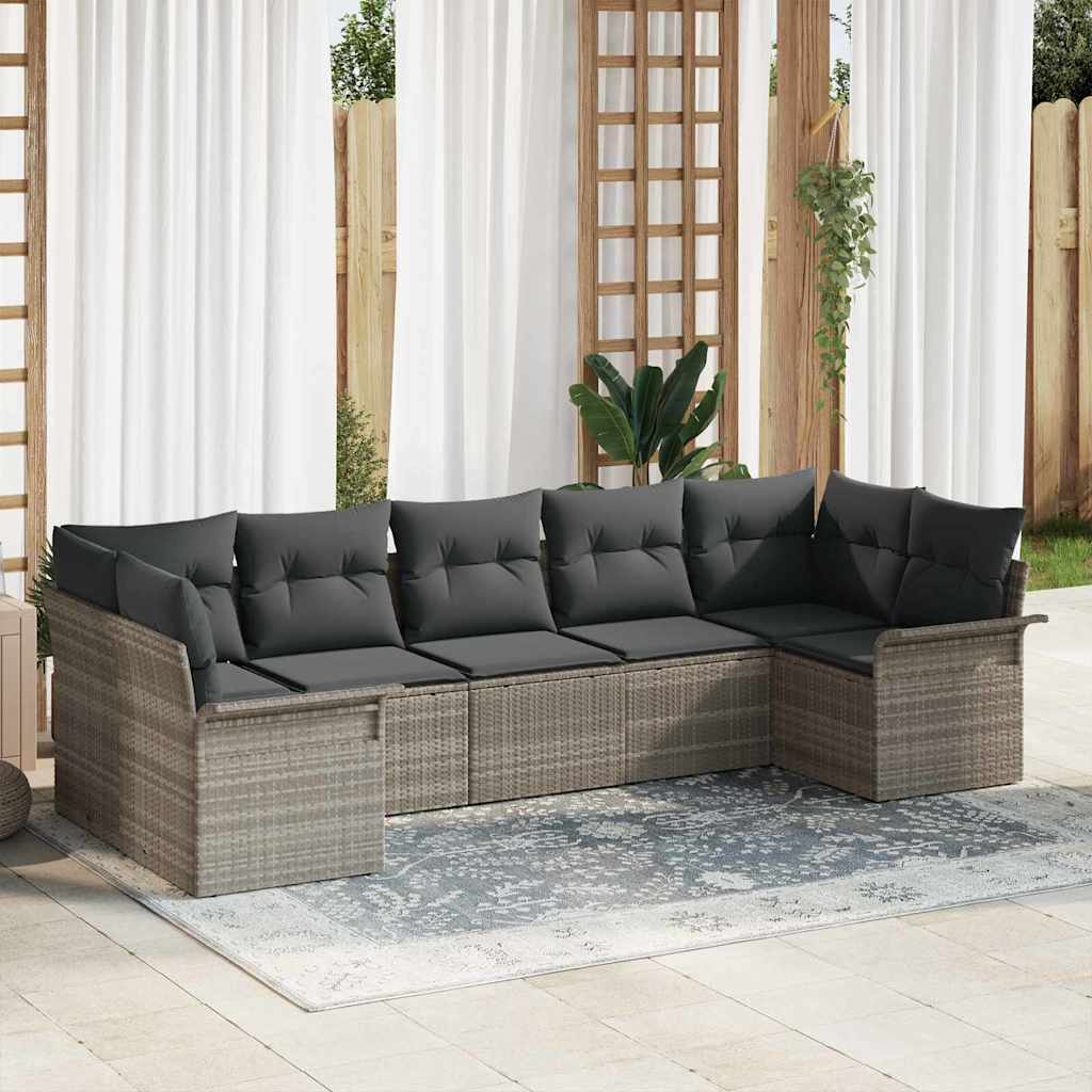 Gartensofa-set 7 stk. Hellgrau Poly-Rattan