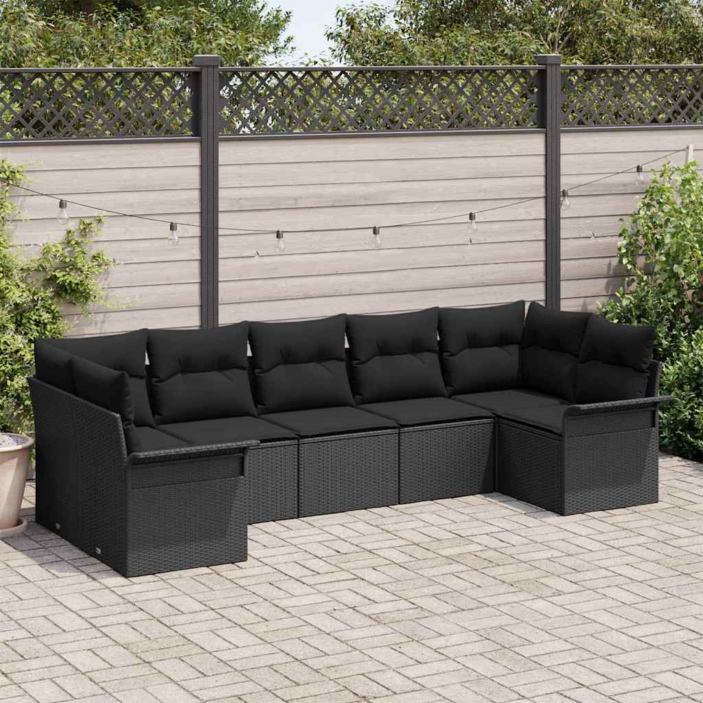 Gartensofa-set 7 stk. Schwarz Poly-Rattan