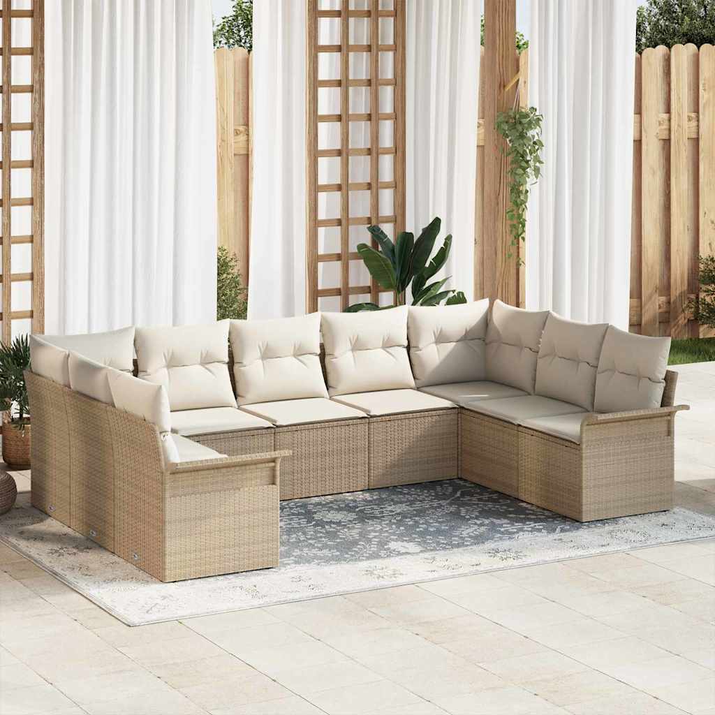 Gartensofa-set mit Kissen Beige Poly-Rattan