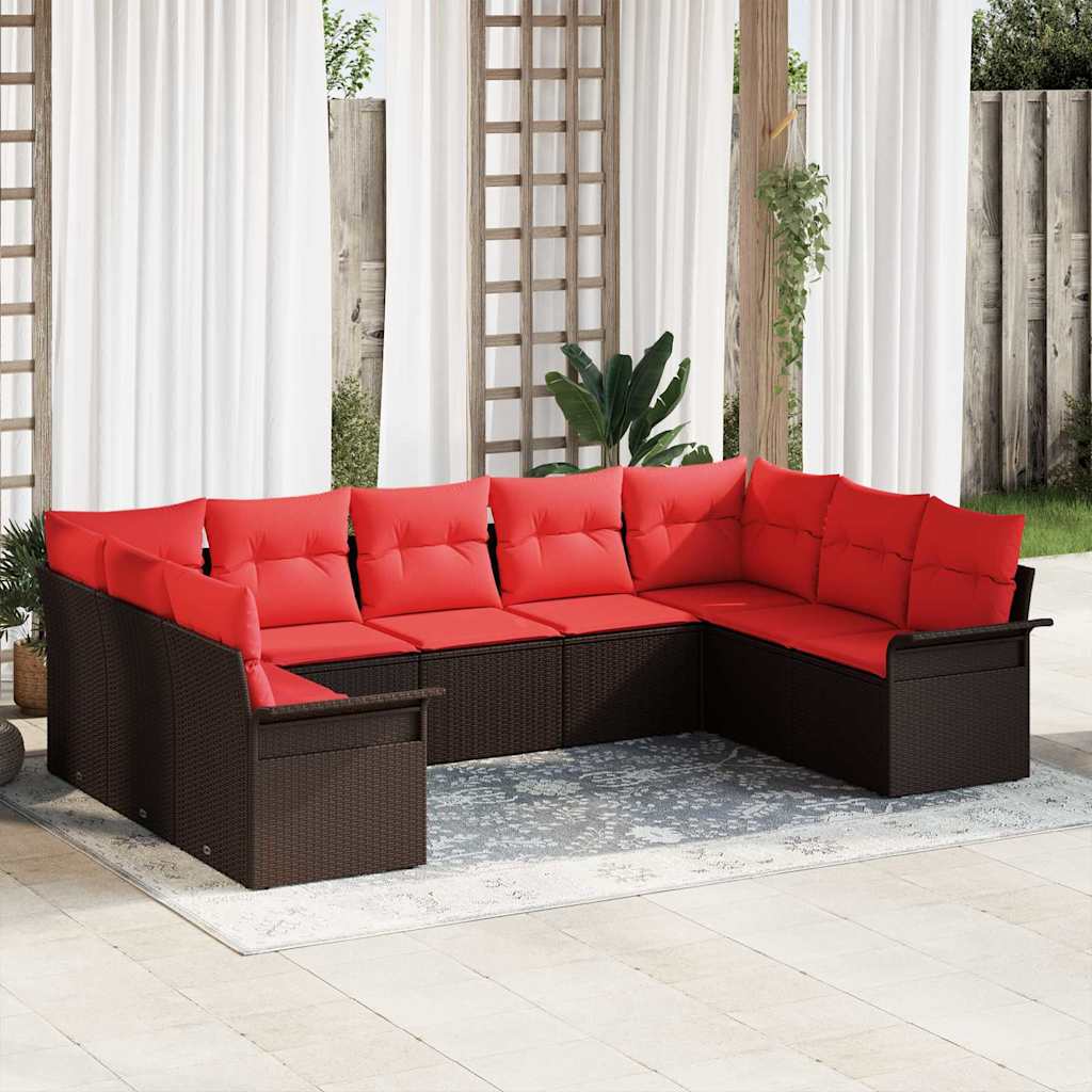 Gartensofa-set 9 stk. Braun Poly-Rattan