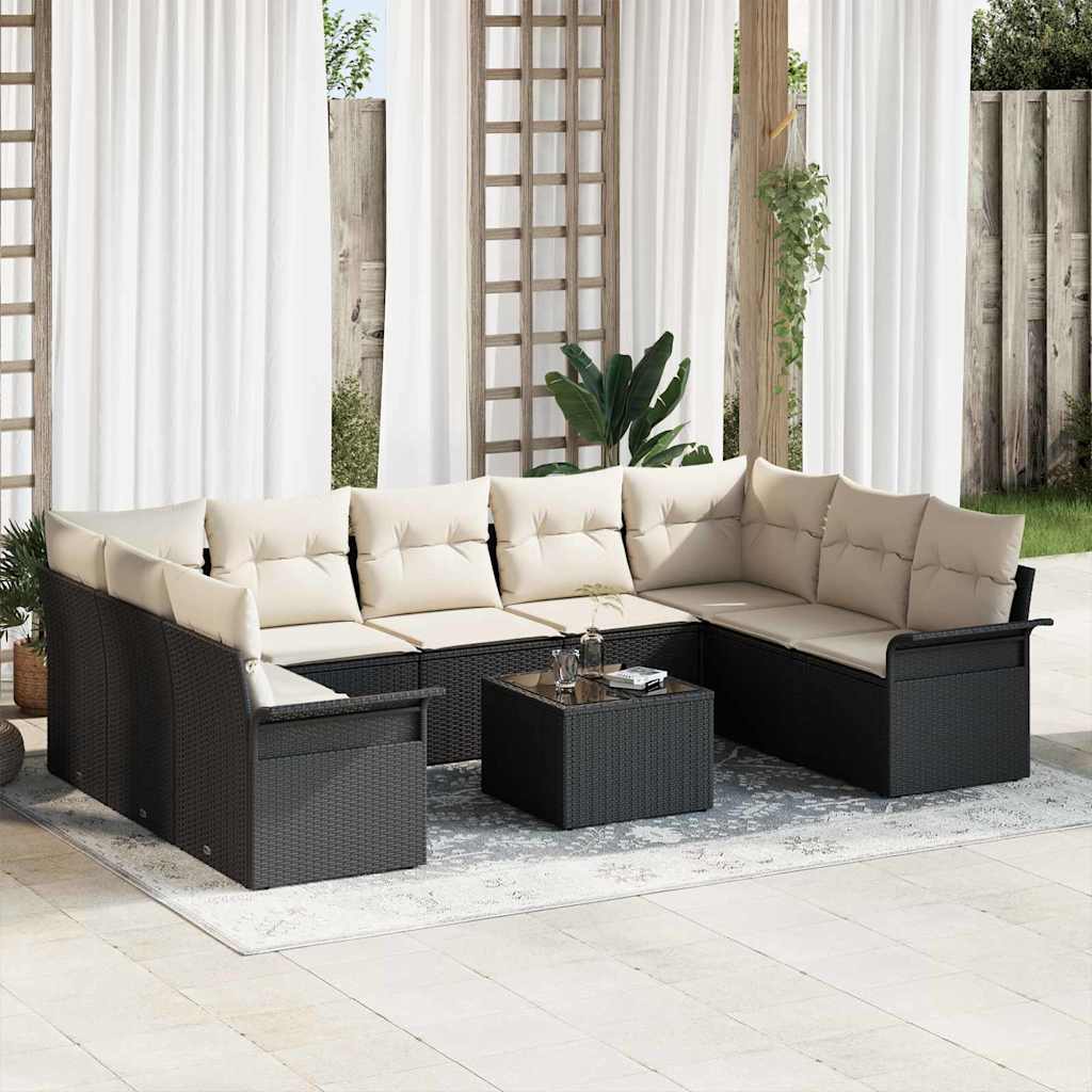 Gartensofa-set 10 stk. Schwarz Poly-Rattan