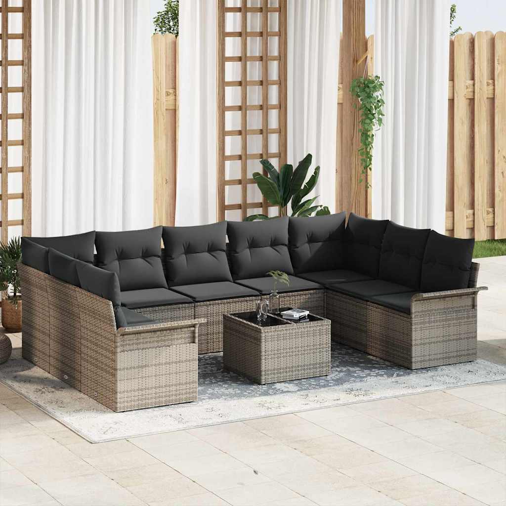 Gartensofa-set 10 stk. Grau Poly-Rattan