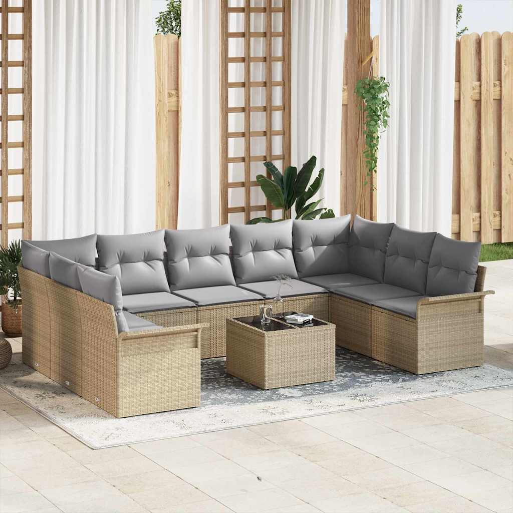 Gartensofa-set 10 stk. Beige Poly-Rattan