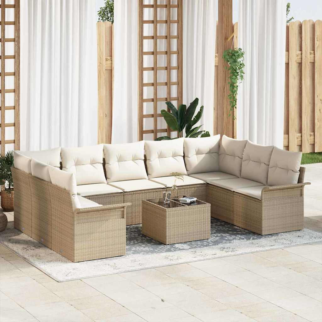 Gartensofa-set 10 stk. Beige Poly-Rattan