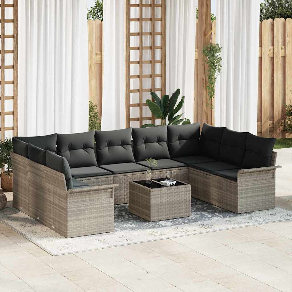 Gartensofa-set 10 stk. Hellgrau Poly-Rattan