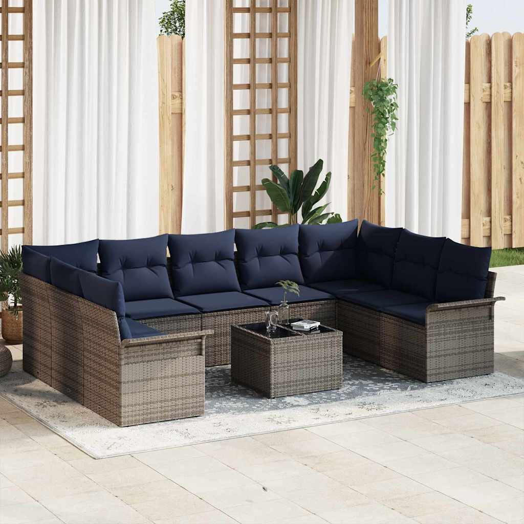 Gartensofa-set 10 stk. Grau Poly-Rattan