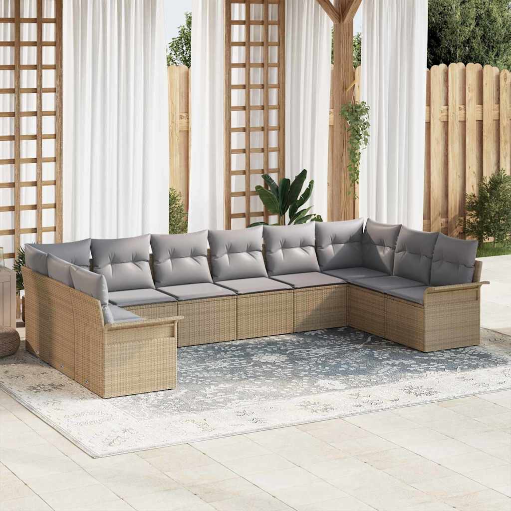 Gartensofa-set 10 stk. Beige Poly-Rattan