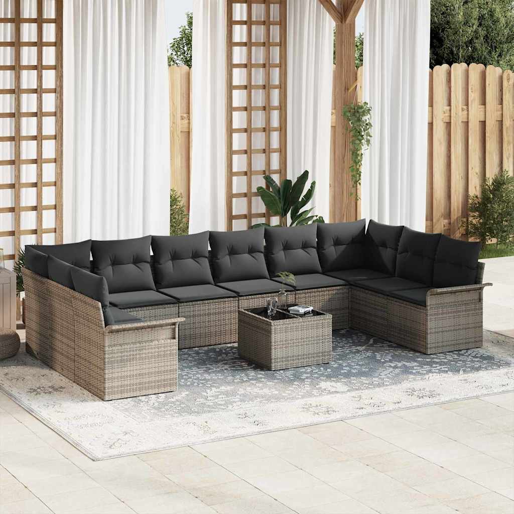 Gartensofa-set 11 stk. Grau Poly-Rattan