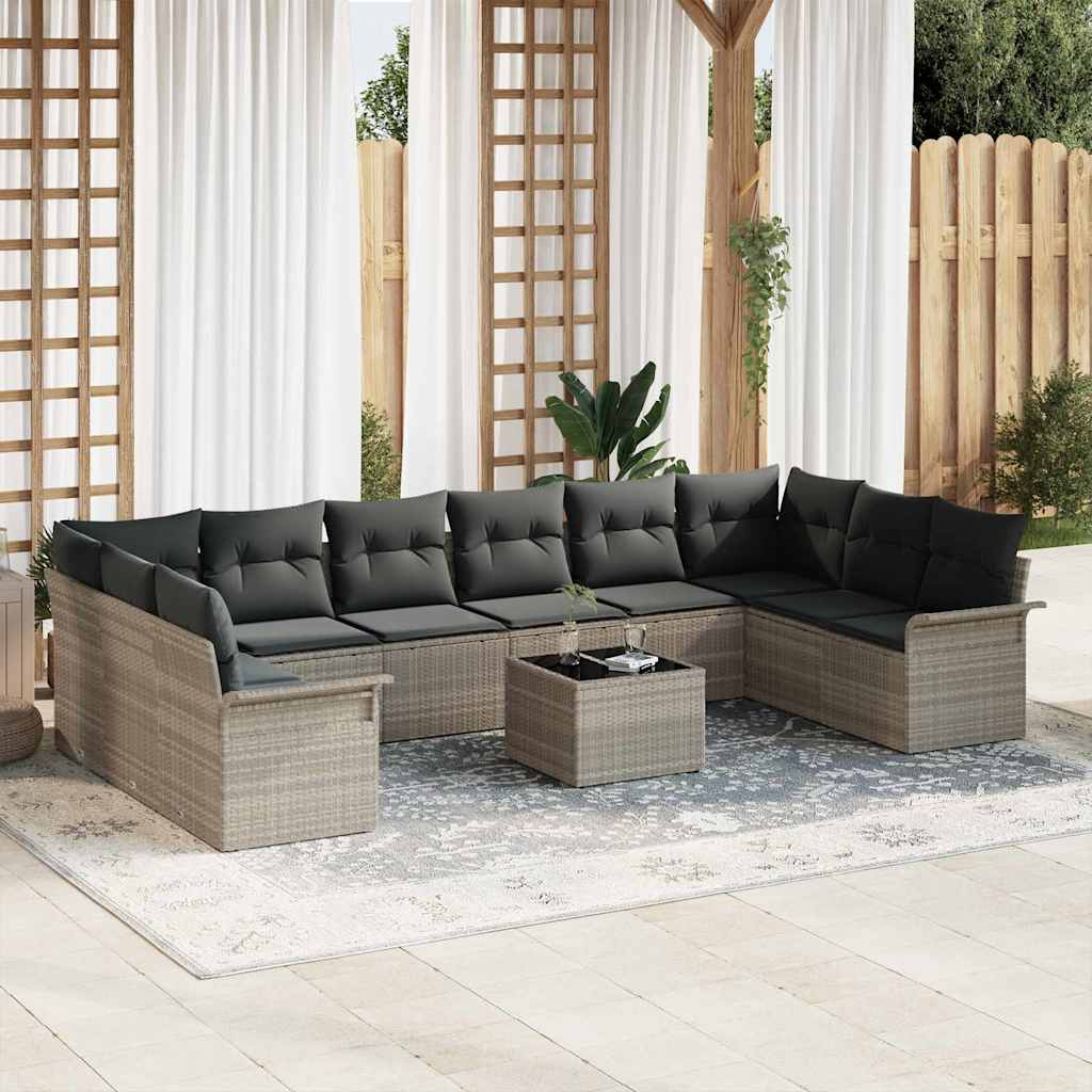 Gartensofa-set 11 stk. Hellgrau Poly-Rattan