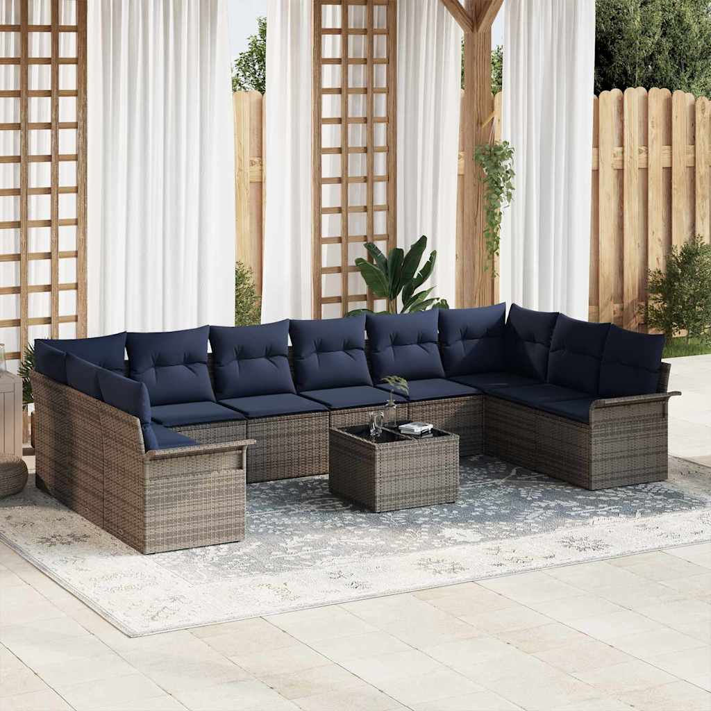 Gartensofa-set 11 stk. Grau Poly-Rattan