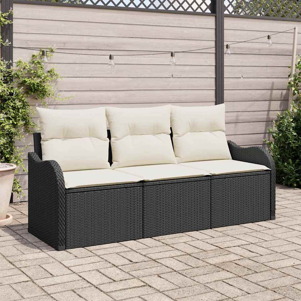 Gartensofa-set 3 stk. Schwarz Poly-Rattan