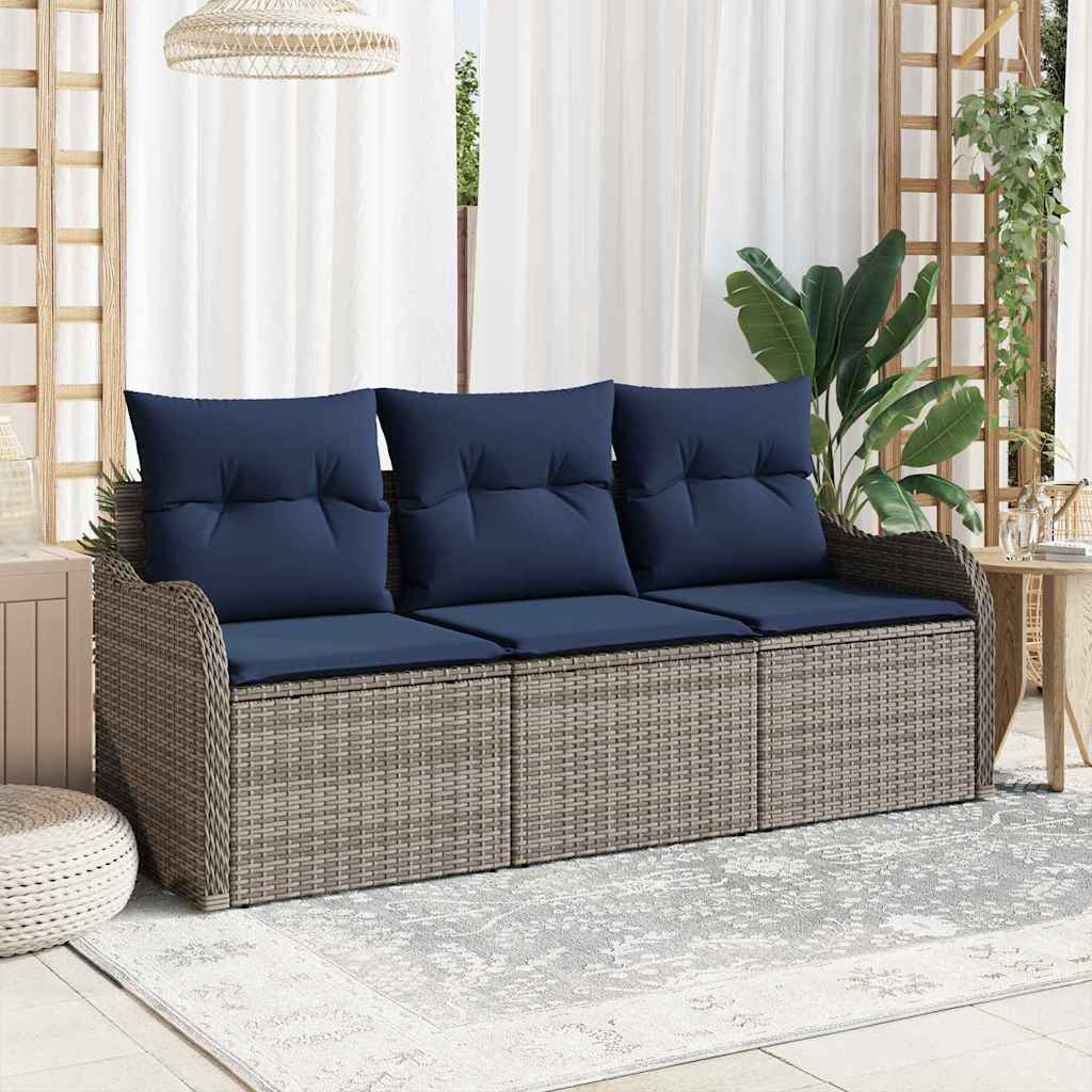 Gartensofa-set 3 stk. Grau Poly-Rattan