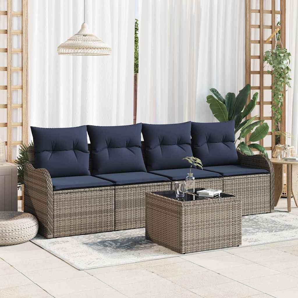 Gartensofa-set 5 stk. Grau Poly-Rattan