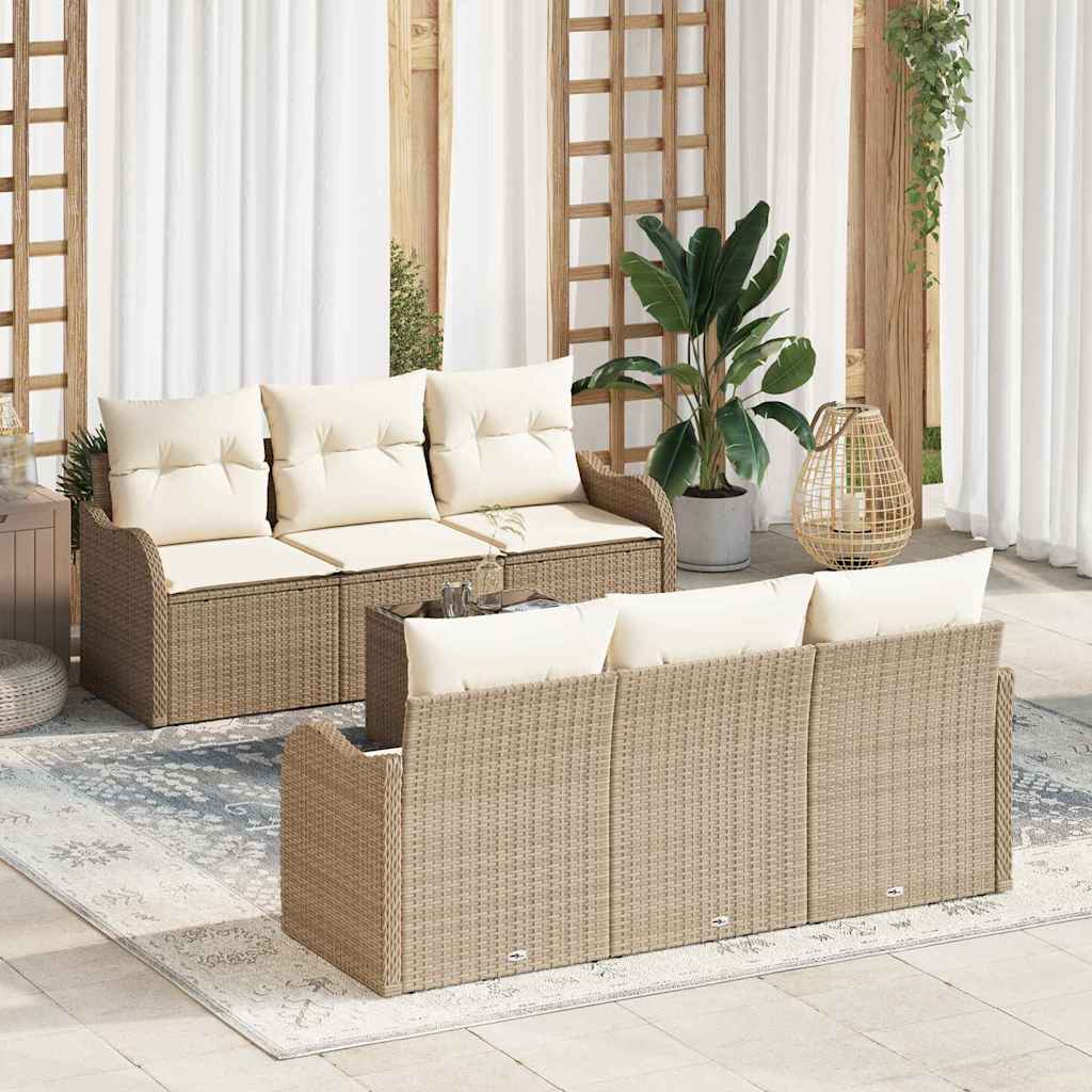 Gartensofa-set 7 stk. Beige Poly-Rattan
