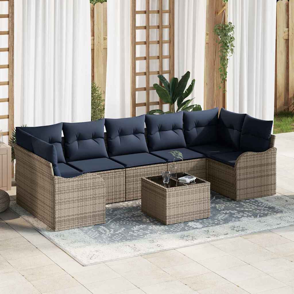Sofa Set 8 stk. 7-Sitzanzahl Grau Poly-Rattan