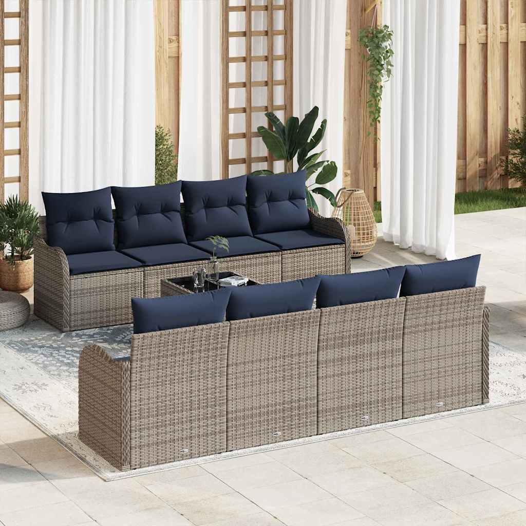 Sofa Set 9 stk. 8-Sitzanzahl Grau Poly-Rattan
