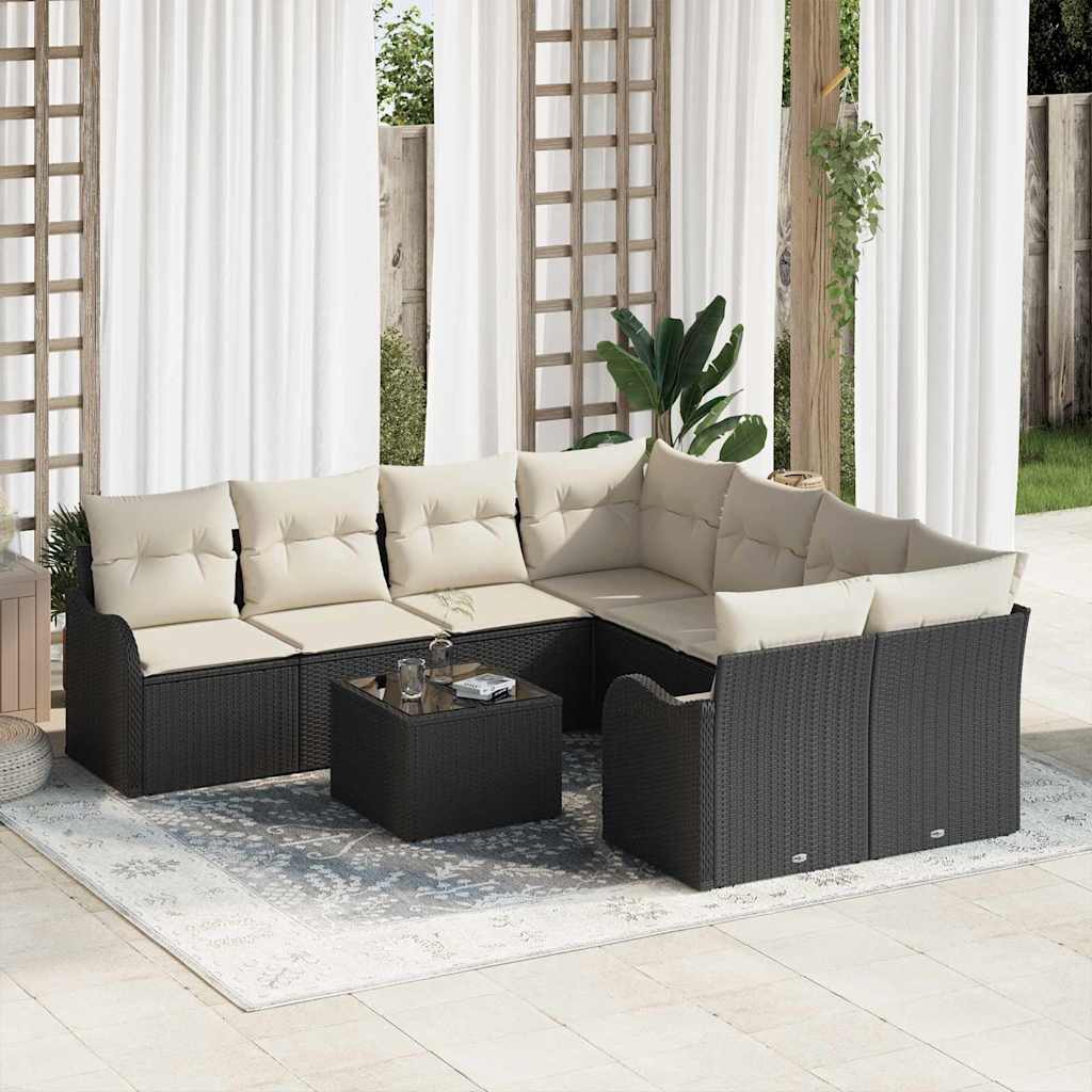 Gartensofa-set 9 Stk. 8-Sitzanzahl Schwarz Poly-Rattan