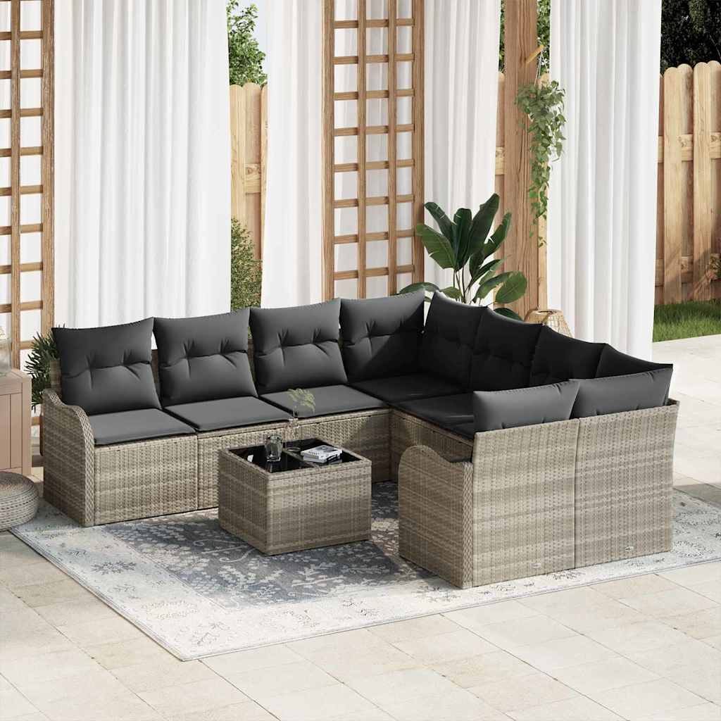 Gartensofa-set 9 Stk. 8-Sitzanzahl Hellgrau Poly-Rattan
