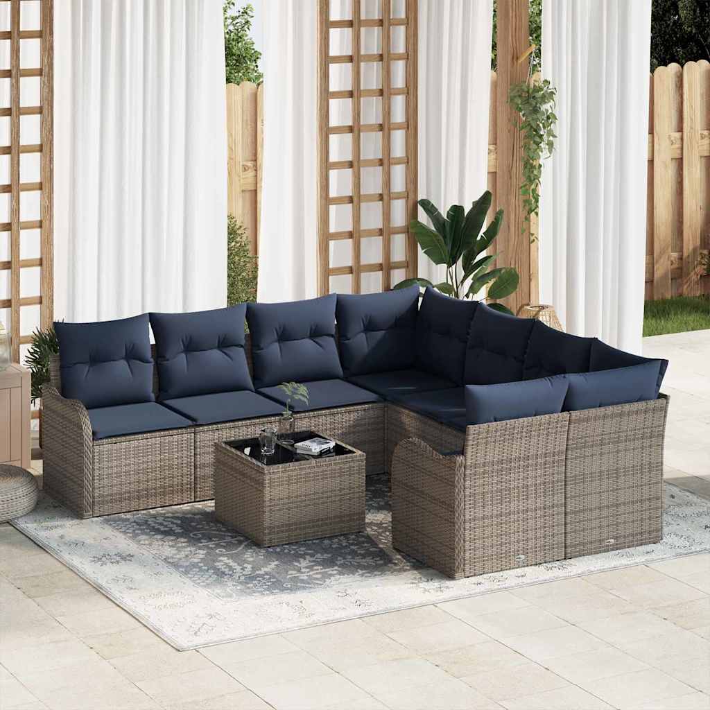 Gartensofa-set 9 stk. 8-Sitzanzahl Grau Poly-Rattan