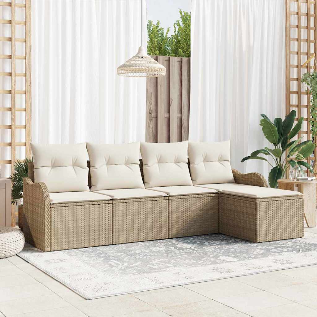 Gartensofa-set 5 stk. Beige Poly-Rattan
