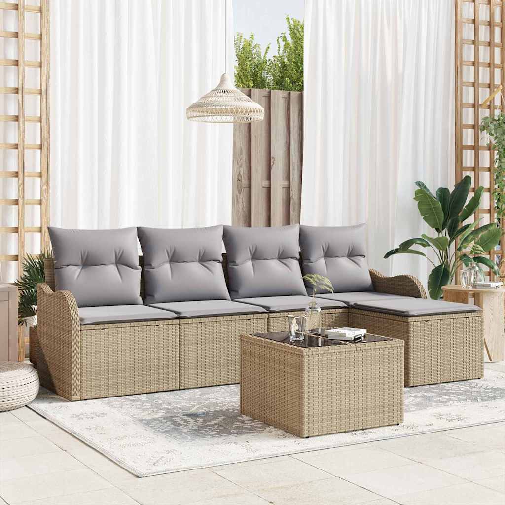 Gartensofa-set 6 stk. Beige Poly-Rattan