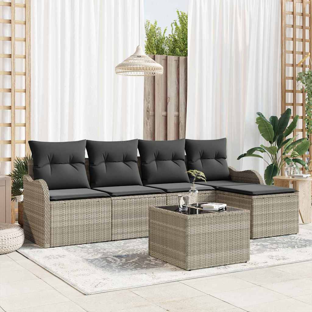 Gartensofa-set 6 stk. Hellgrau Poly-Rattan