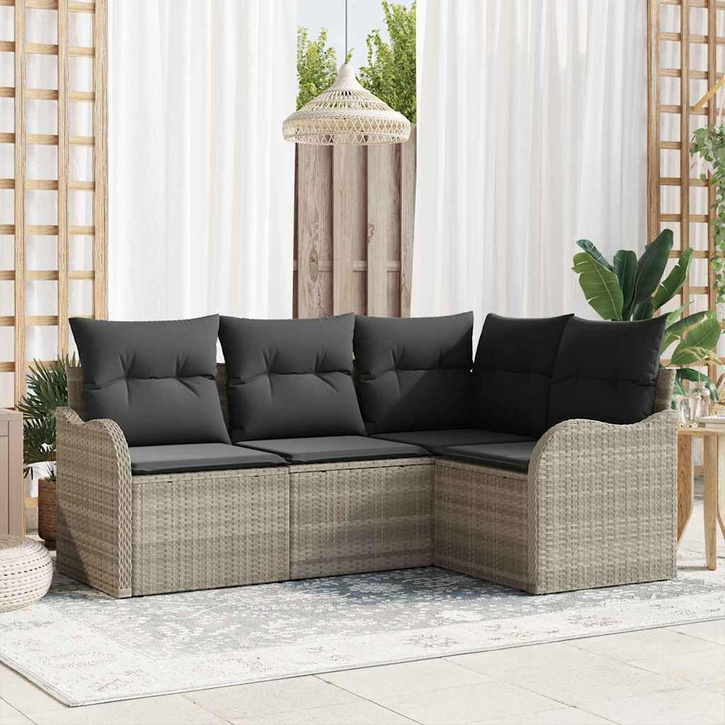 Gartensofa-set 4 stk. Hellgrau Poly-Rattan