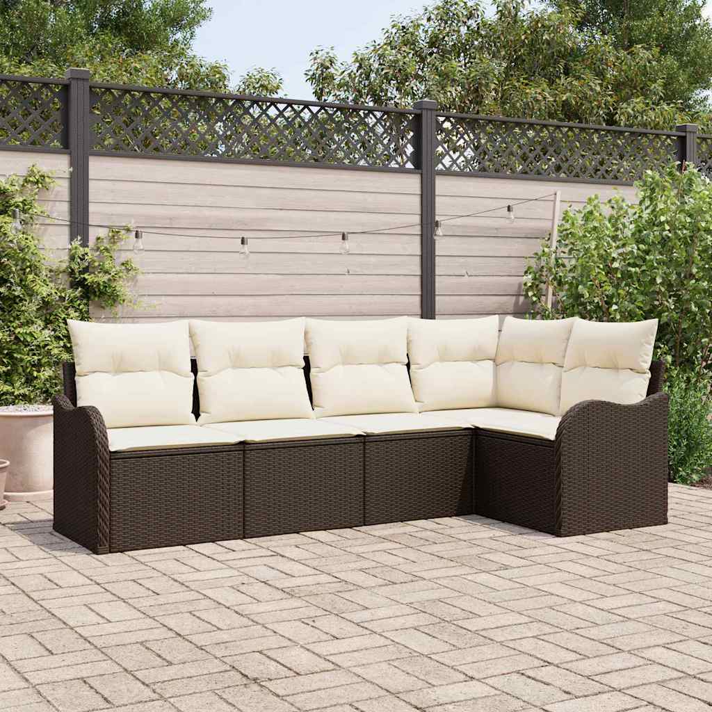 Gartensofa-set 5 stk. Braun Poly-Rattan