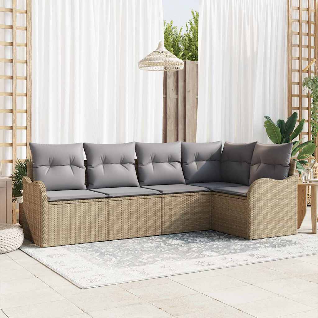 Gartensofa-set 5 stk. Beige Poly-Rattan