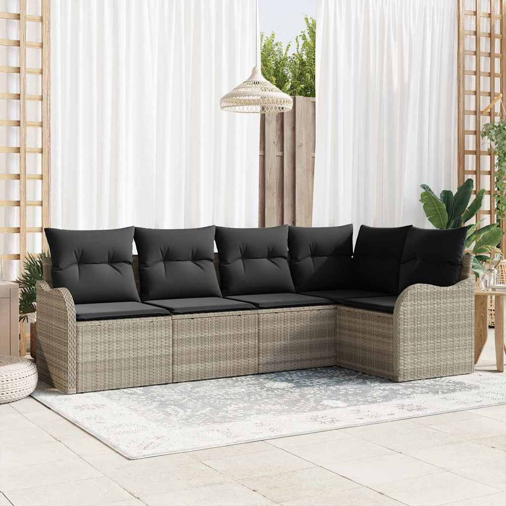 Gartensofa-set 5 stk. Hellgrau Poly-Rattan