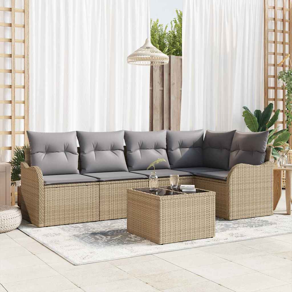 Gartensofa-set 6 stk. Beige Poly-Rattan