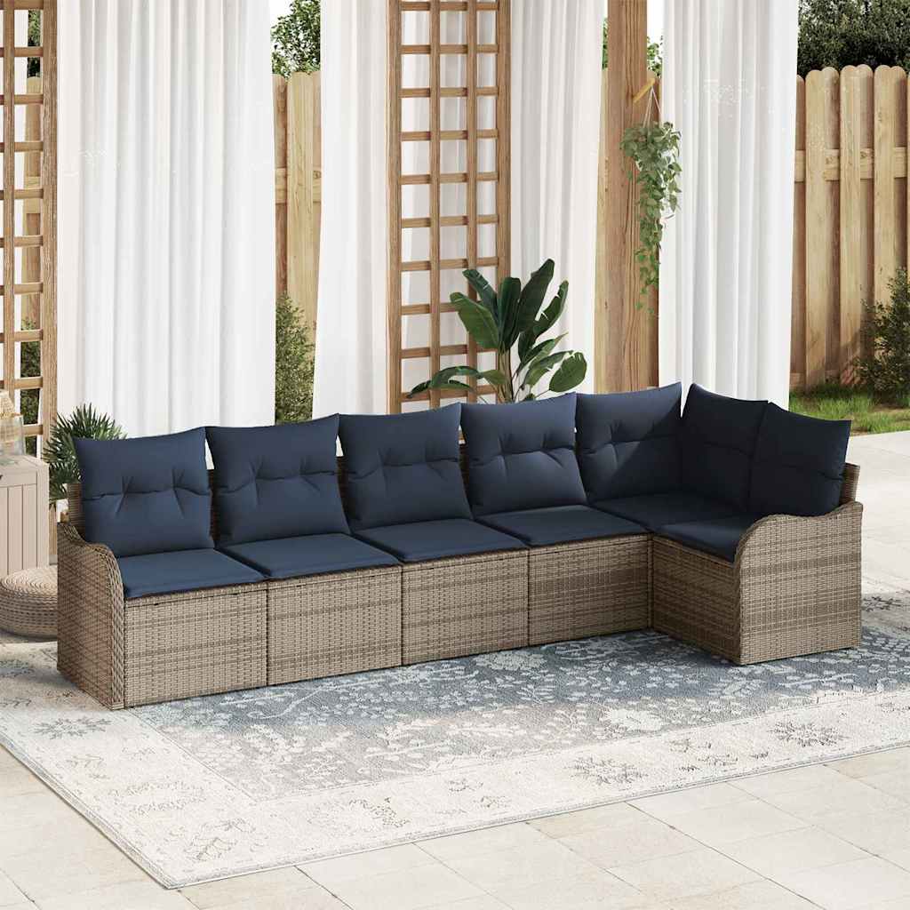 Gartensofa-set 6 stk. Grau Poly-Rattan