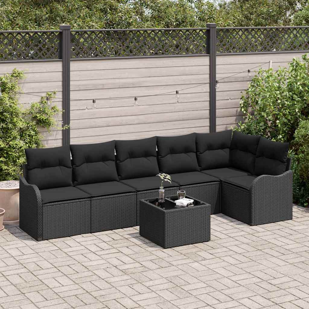 Gartensofa-set 7 stk. Schwarz Poly-Rattan