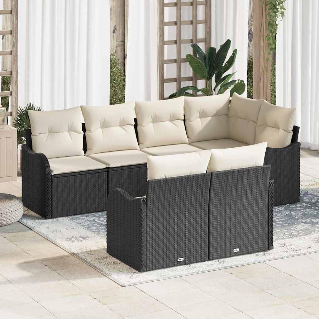 Gartensofa-set 7 stk. Schwarz Poly-Rattan