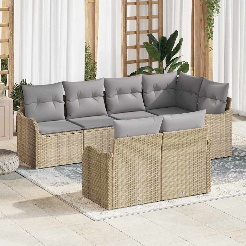 Gartensofa-set 7 stk. Beige Poly-Rattan