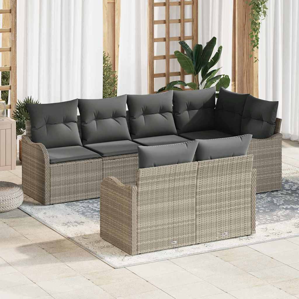Gartensofa-set 7 stk. Hellgrau Poly-Rattan