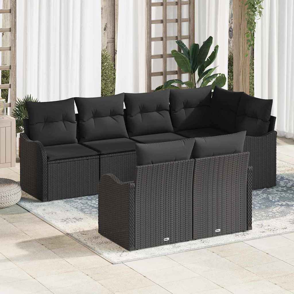 Gartensofa-set 7 stk. Schwarz Poly-Rattan