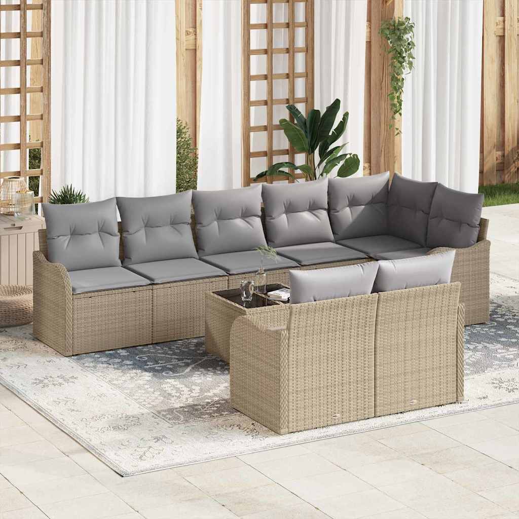 Gartensofa-set 9 stk. Beige Poly-Rattan