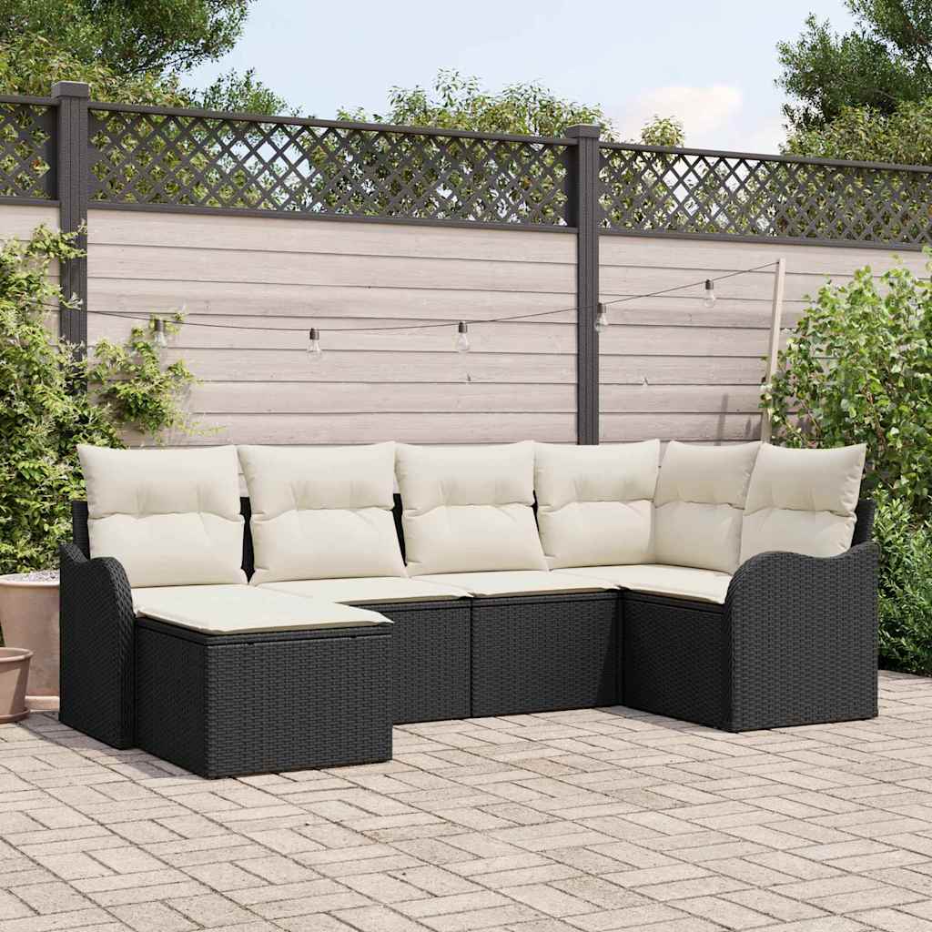 Gartensofa-set 6 stk. Schwarz Poly-Rattan