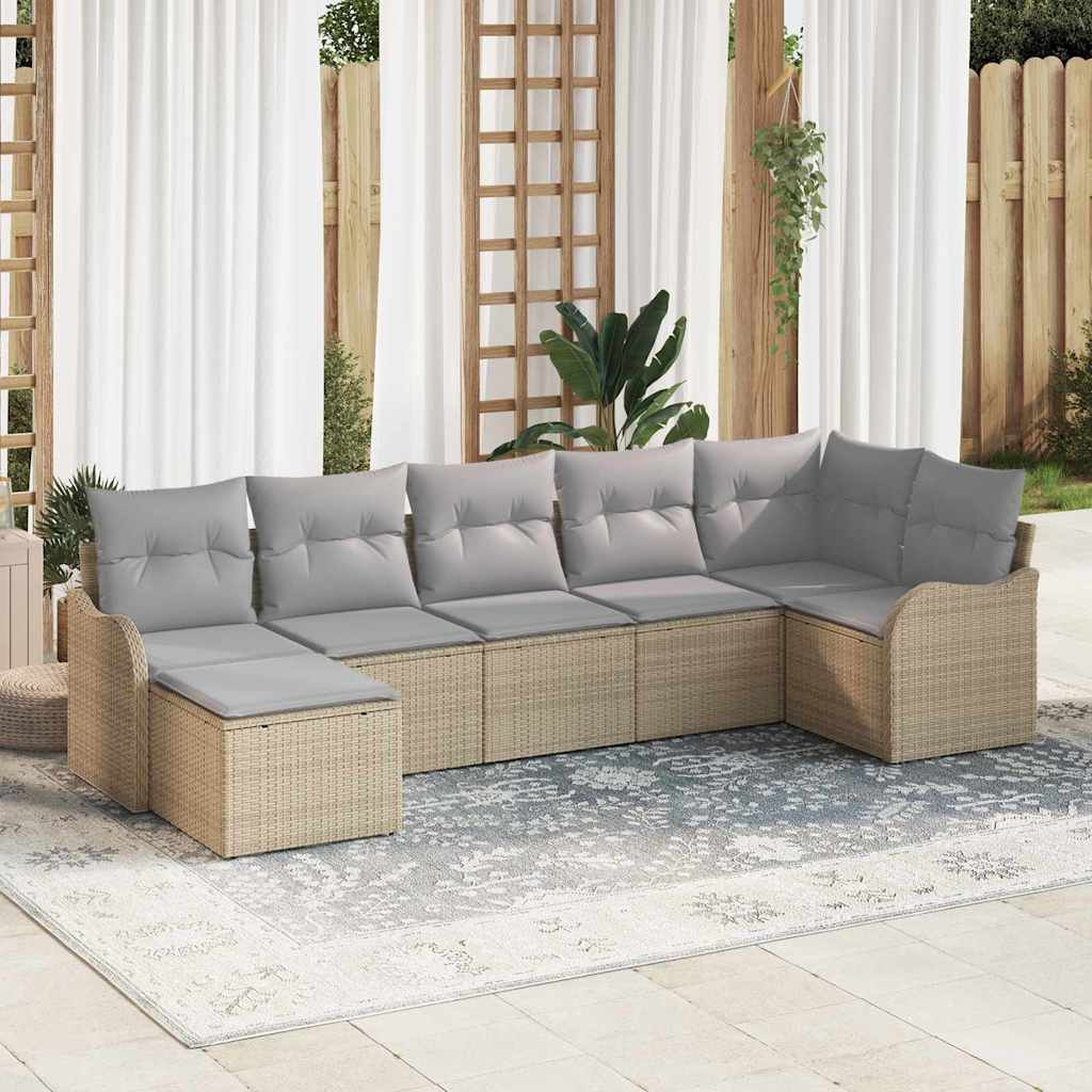 Gartensofa-set 7 stk. Beige Poly-Rattan