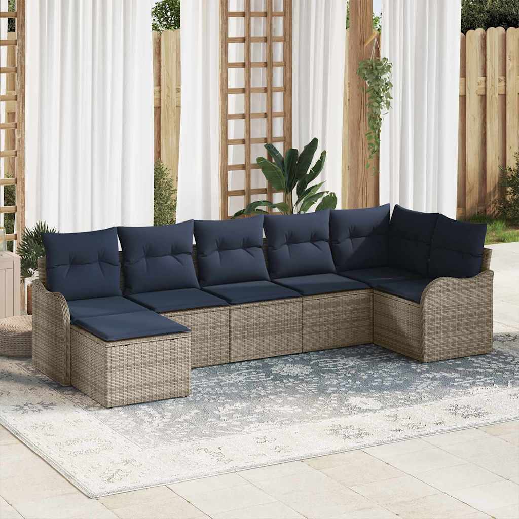 Gartensofa-set 7 stk. Grau Poly-Rattan