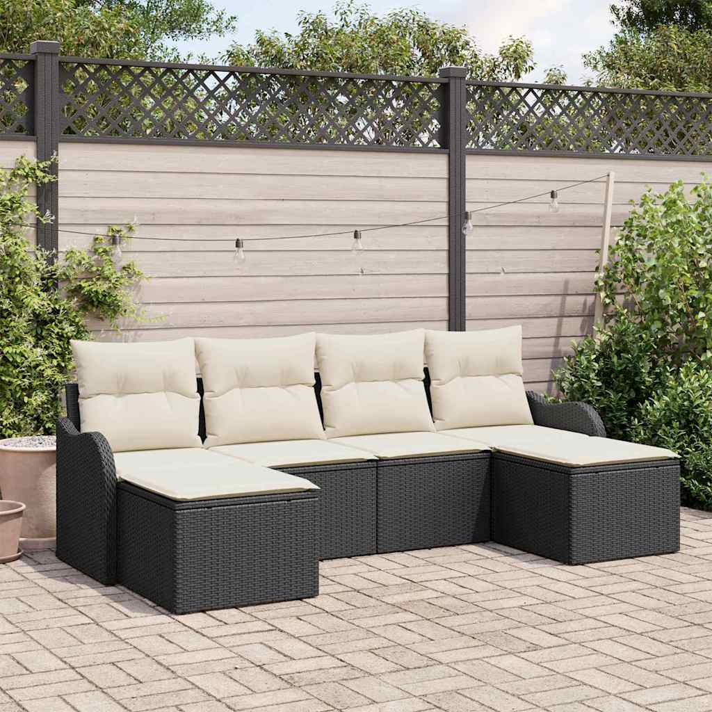 Gartensofa-set 6 stk. Schwarz Poly-Rattan