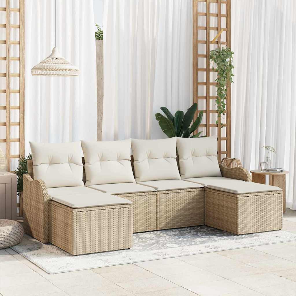 Gartensofa-set 6 stk. Beige Poly-Rattan