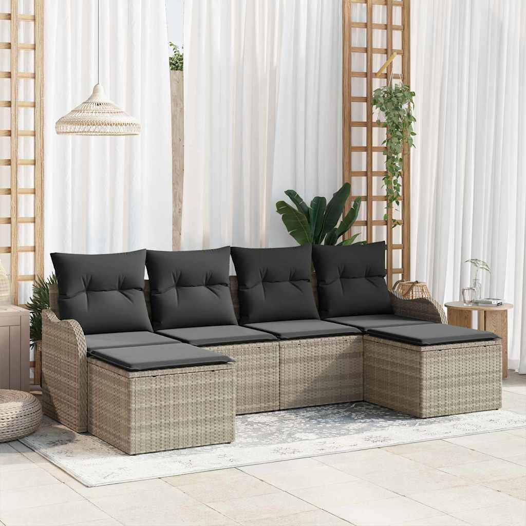 Gartensofa-set 6 stk. Hellgrau Poly-Rattan