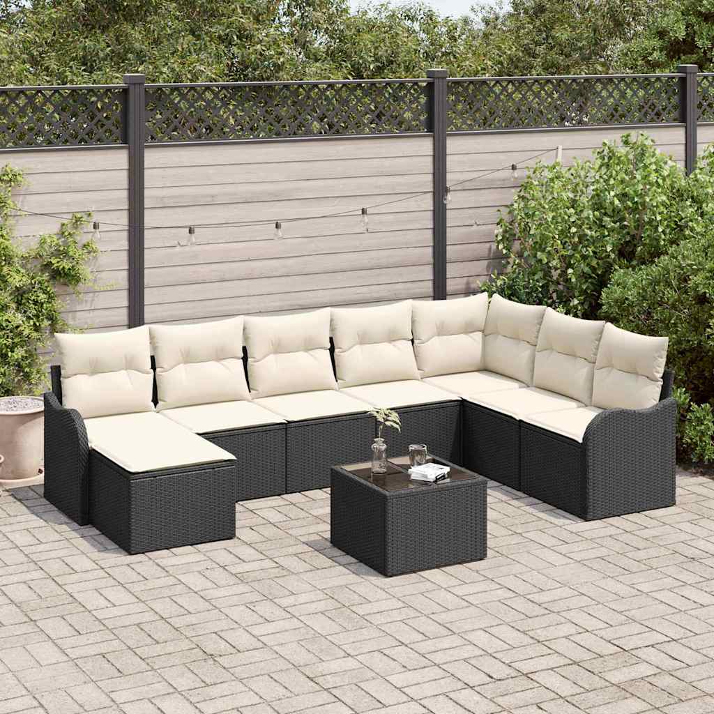 Gartensofa-set 9 stk. Schwarz Poly-Rattan