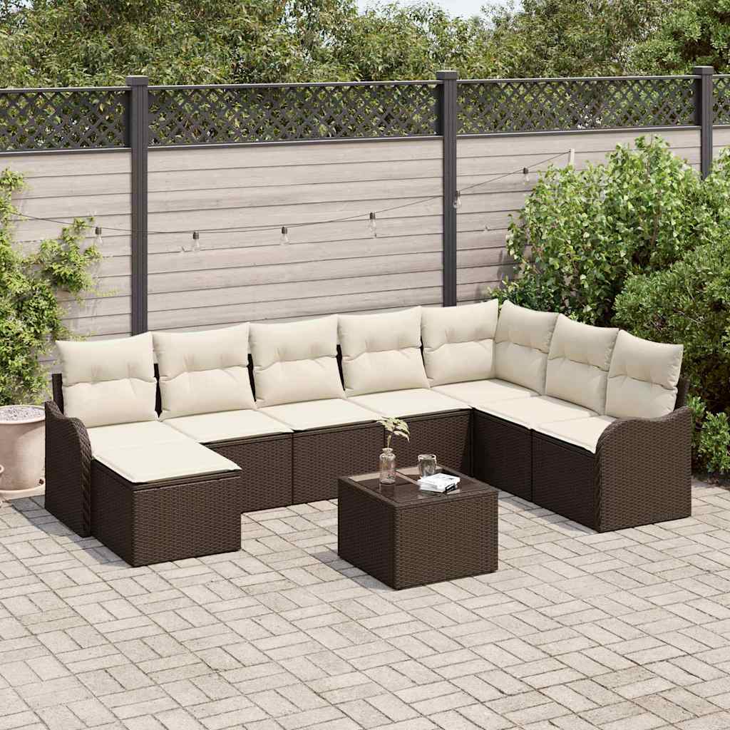 Gartensofa-set 9 stk. Braun Poly-Rattan