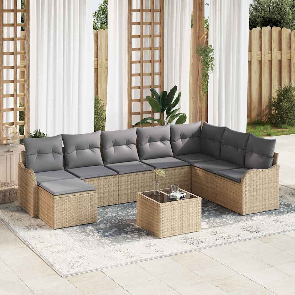 Gartensofa-set 9 stk. Beige Poly-Rattan